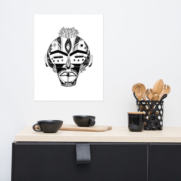African Mask No 4: African Wall Art Pen and Drawing