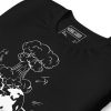 White line art atomic heart graphic tee in lightweight cotton, shown from a side angle