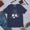 White line art Atomic Heart graphic printed on a lightweight cotton t-shirt