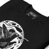 Hummingbird t-shirt featuring white circular line art design on cotton tee