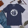 White line art hummingbird t-shirt in a circular design on a lightweight cotton tee