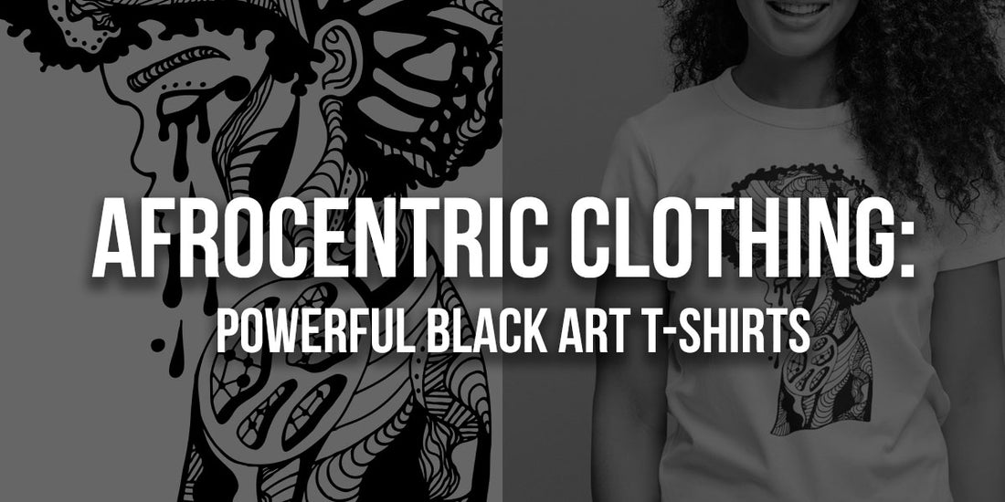 A banner featuring Afrocentric clothing T-shirts by Kenal Louis, highlighting powerful Black art and culture-inspired designs.