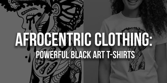 A banner featuring Afrocentric clothing T-shirts by Kenal Louis, highlighting powerful Black art and culture-inspired designs.