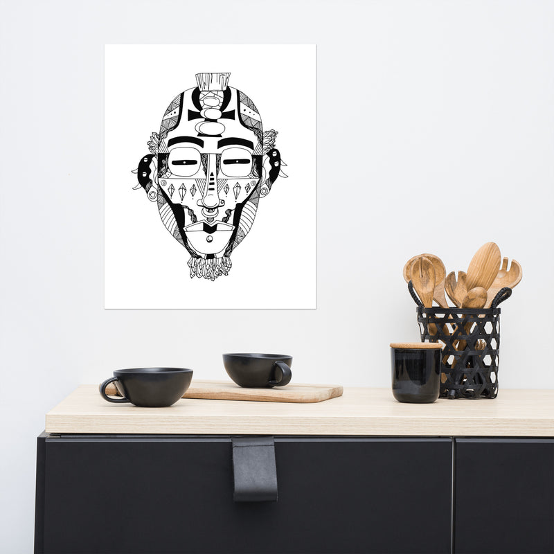 African Mask No 5: African Wall Art Pen and Drawing
