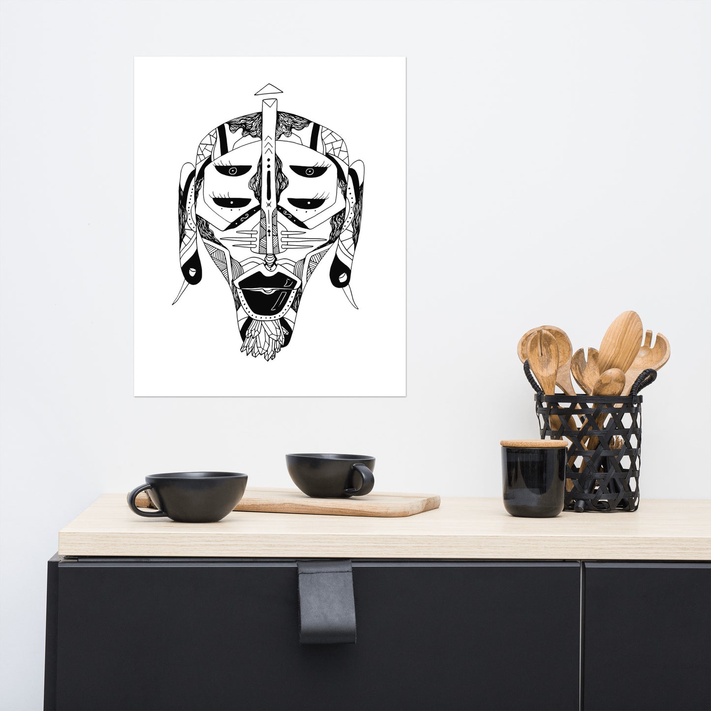 African Mask No 11: African Wall Art Pen and Drawing