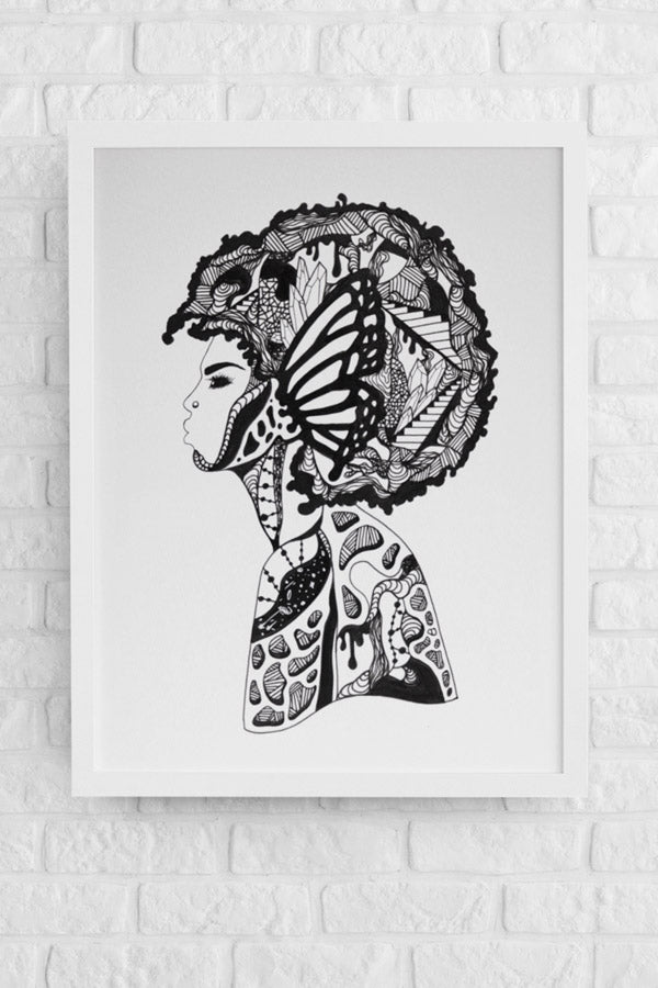 Afro Beauty: Original Pen and Ink Artwork + NFT Version 