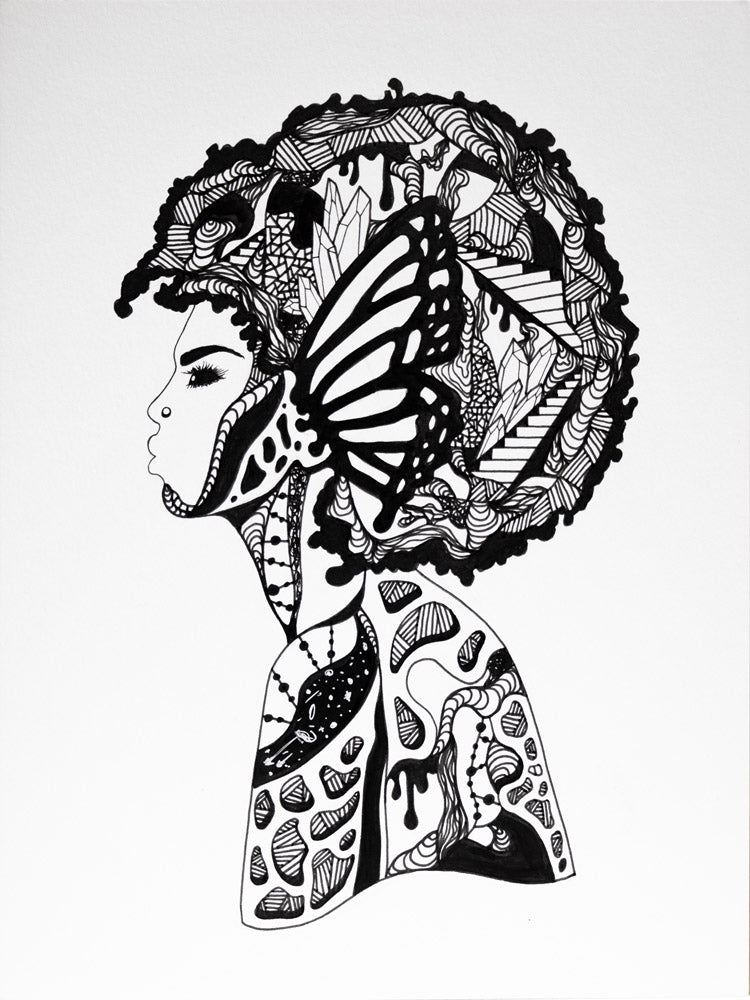 Afro Beauty: Original Pen and Ink Artwork + NFT Version 