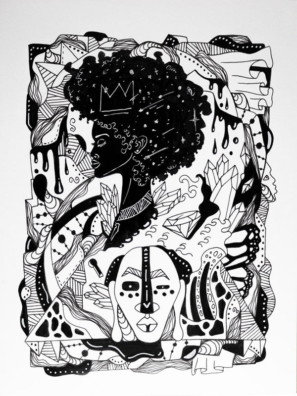 Afrocentric Maze: Original Pen and Ink Artwork + NFT Version 