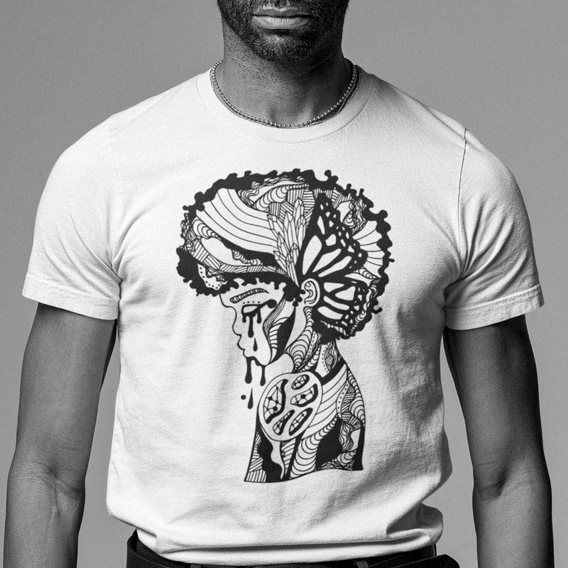 Unisex Afro t-shirts with "Beauty in Struggle" Male Model Look
