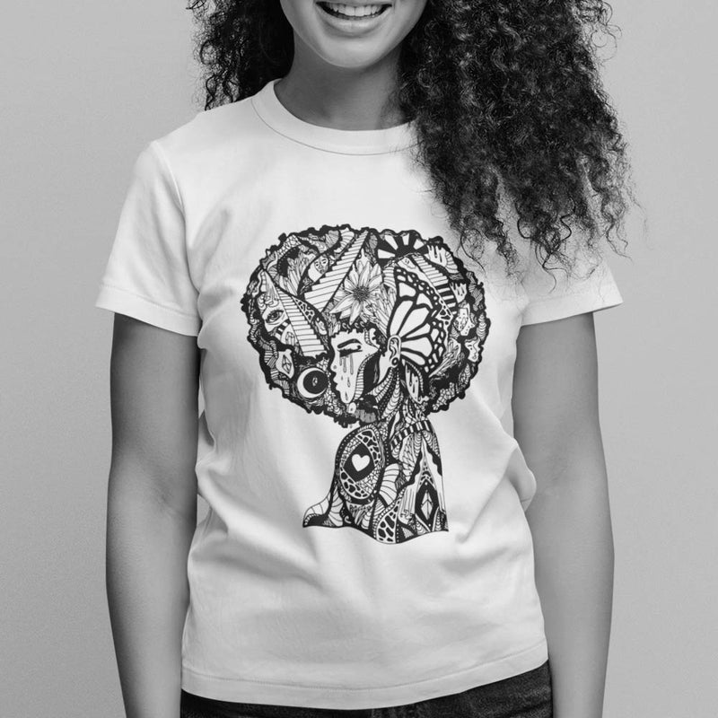 Beautiful Mind Afro T-shirt with Model 