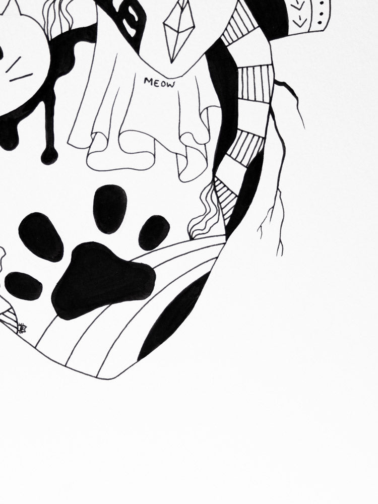 Cat’s Heart: Original Pen and Ink Artwork + NFT Version 