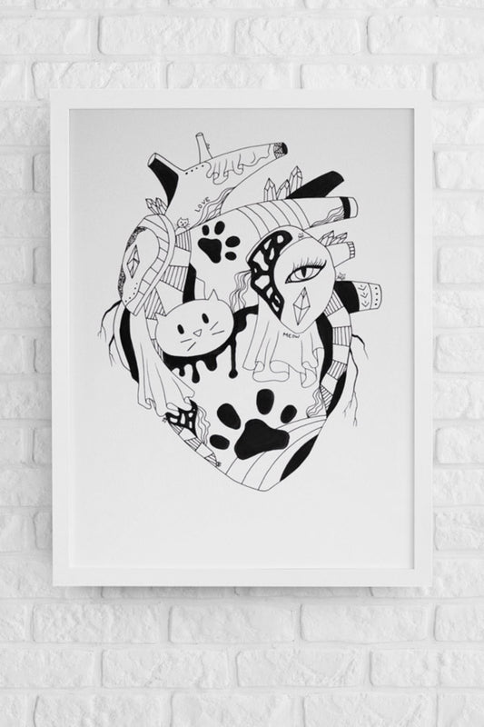 Cat’s Heart: Original Pen and Ink Artwork + NFT Version 