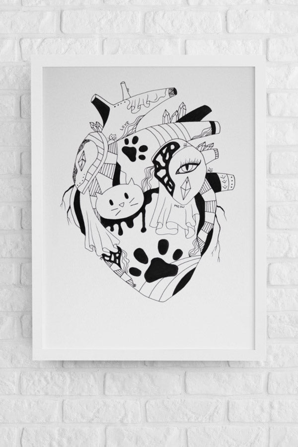 Cat’s Heart: Original Pen and Ink Artwork + NFT Version 