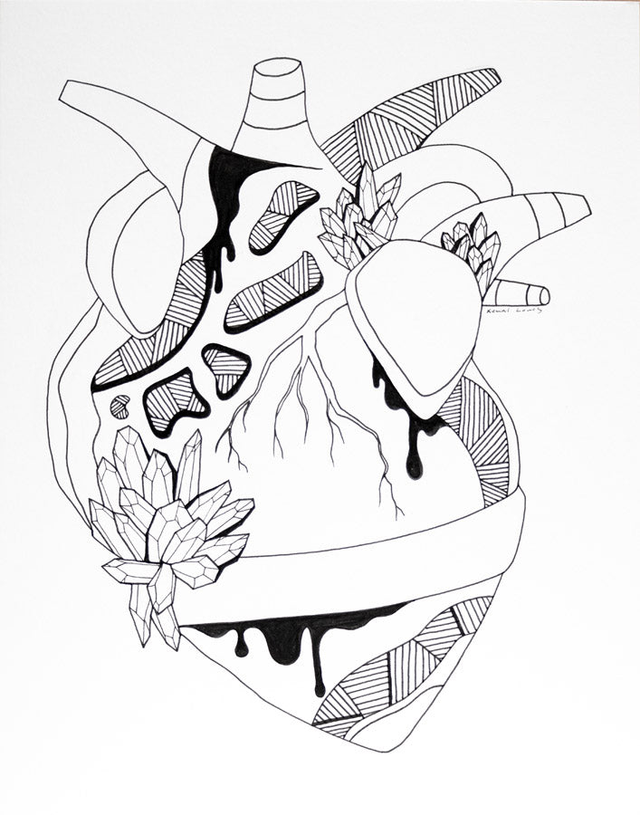 Crystal Heart: Original Pen and Ink Artwork + NFT Version 