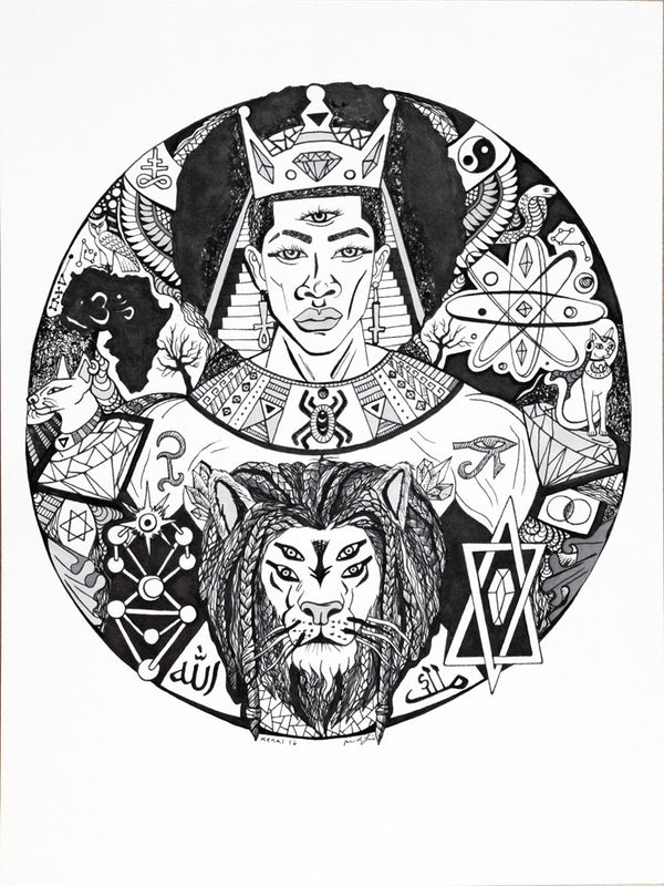 King Solomon and the Lion of Judah: Original Ink Artwork 