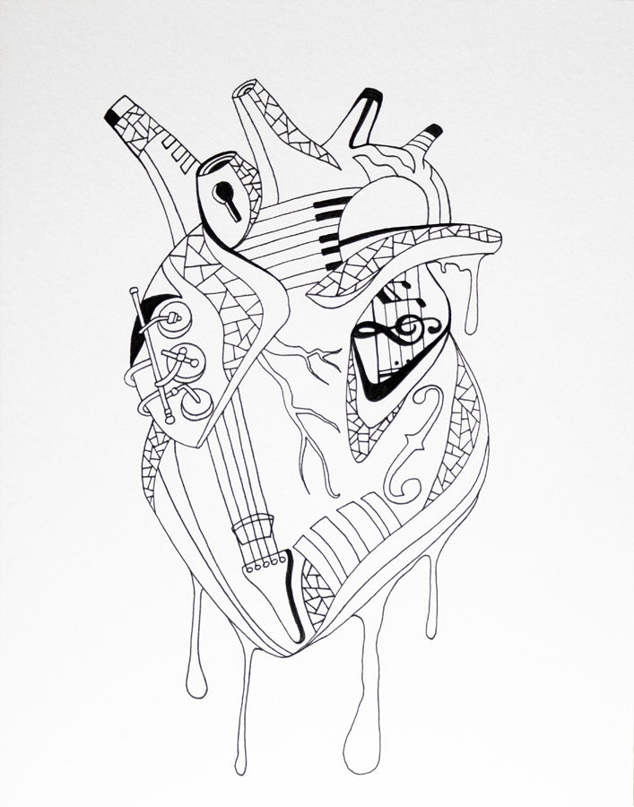 Musical Heart: Original Pen and Ink Artwork + NFT Version 