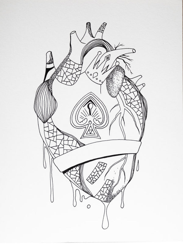 Royal Heart: Original Pen and Ink Artwork + NFT Version 