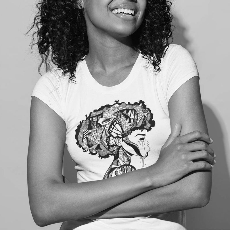 Unisex Afrocentric T-Shirts with "Beautiful Mind" with Model Look Example