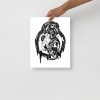 Hand-drawn pen and ink father and son art print of Apollo holding Juno celebrating fatherhood