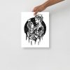 Hand-drawn father and son art print in black and white ink with crown symbolism