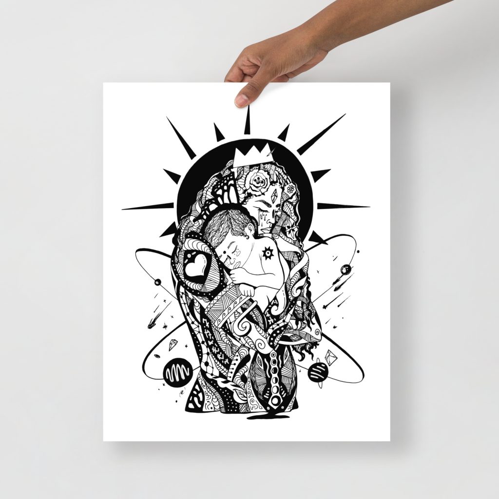 Mother and Child Ink Art Print for Mom