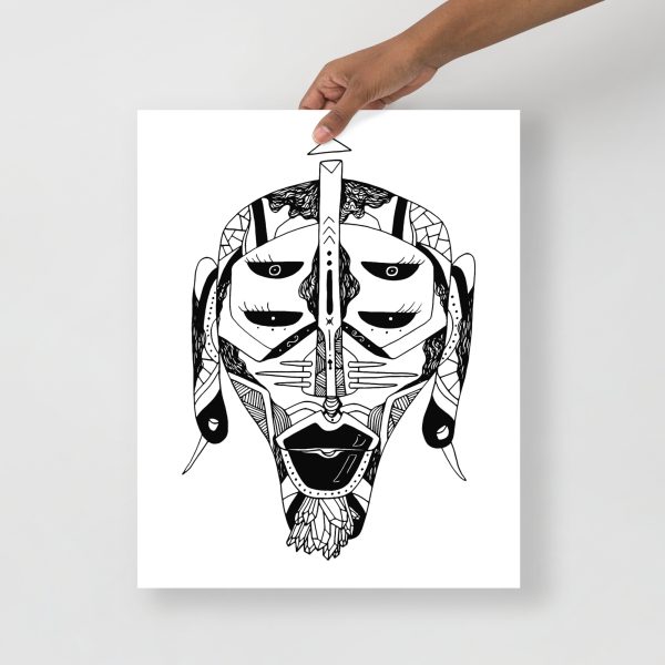 African mask art print featuring a minimal tribal mask design on matte museum-quality paper