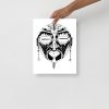 Hand-drawn African mask art print with oval face and sacred earrings symbolizing feminine strength