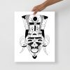 African mask art print featuring a minimal tribal mask design on matte museum-quality paper