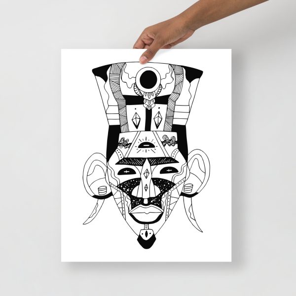 African mask art print featuring a minimal tribal mask design on matte museum-quality paper