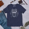 White line art African mask t-shirt in lightweight cotton for casual everyday wear