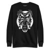 African sweatshirt featuring white line art mask design with traditional geometric patterns