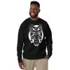 African sweatshirt with white line art mask design and ribbed crew neck for cultural pride streetwear