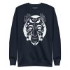 White line art African sweatshirt featuring traditional mask-inspired geometric design