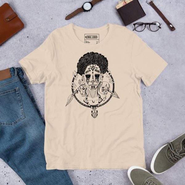 Black culture African t-shirt featuring Boy Between Warring Tribes artwork in lightweight cotton