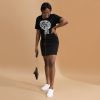 White line art Afro Art Beautiful Mind No.2 cotton t-shirt shown from a side angle