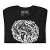 Afro art Beautiful Mind No.2 white line art cotton t-shirt on a model