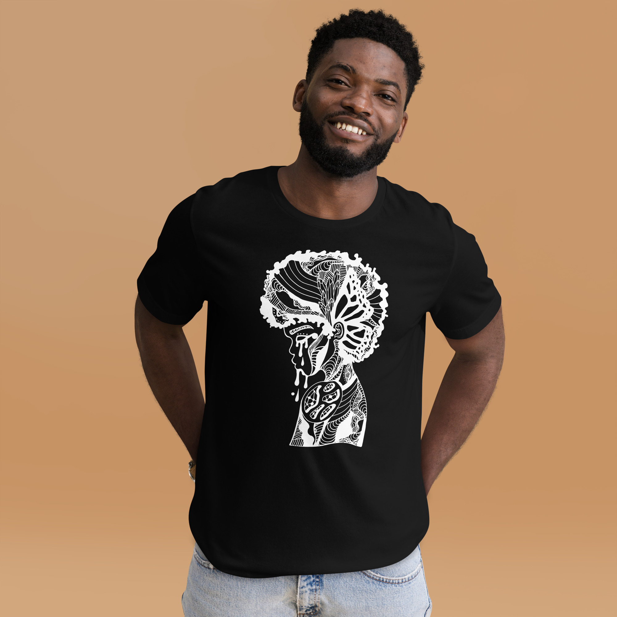 Men's white line art Afro graphic t-shirt in lightweight cotton, Beauty in Struggle edition