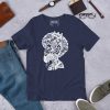 Men's white line art Afro shirt with melancholic mind design in lightweight cotton