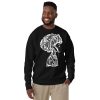 Afro sweatshirt with white line art Beautiful Mind design and ribbed crew neck