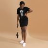 Black t-shirt with white line art Afro hair pick design, Afrocentric tee