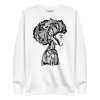Afro sweatshirt featuring Afrocentric woman art with intricate natural hair celebrating Black pride