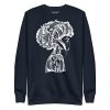 White line art afro sweatshirt with ribbed crew neck and soft fleece interior