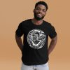 Afro Wise King white line art men's cotton t-shirt shown from a side angle