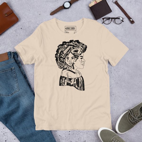 Black culture t-shirt featuring an Afro woman 'Looking to Escape' graphic design