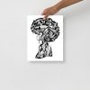 Afrocentric art print of a woman with colorful abstract hair on matte paper