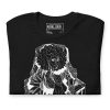 Afrocentric t-shirt with white line art design celebrating Black culture on a black cotton tee