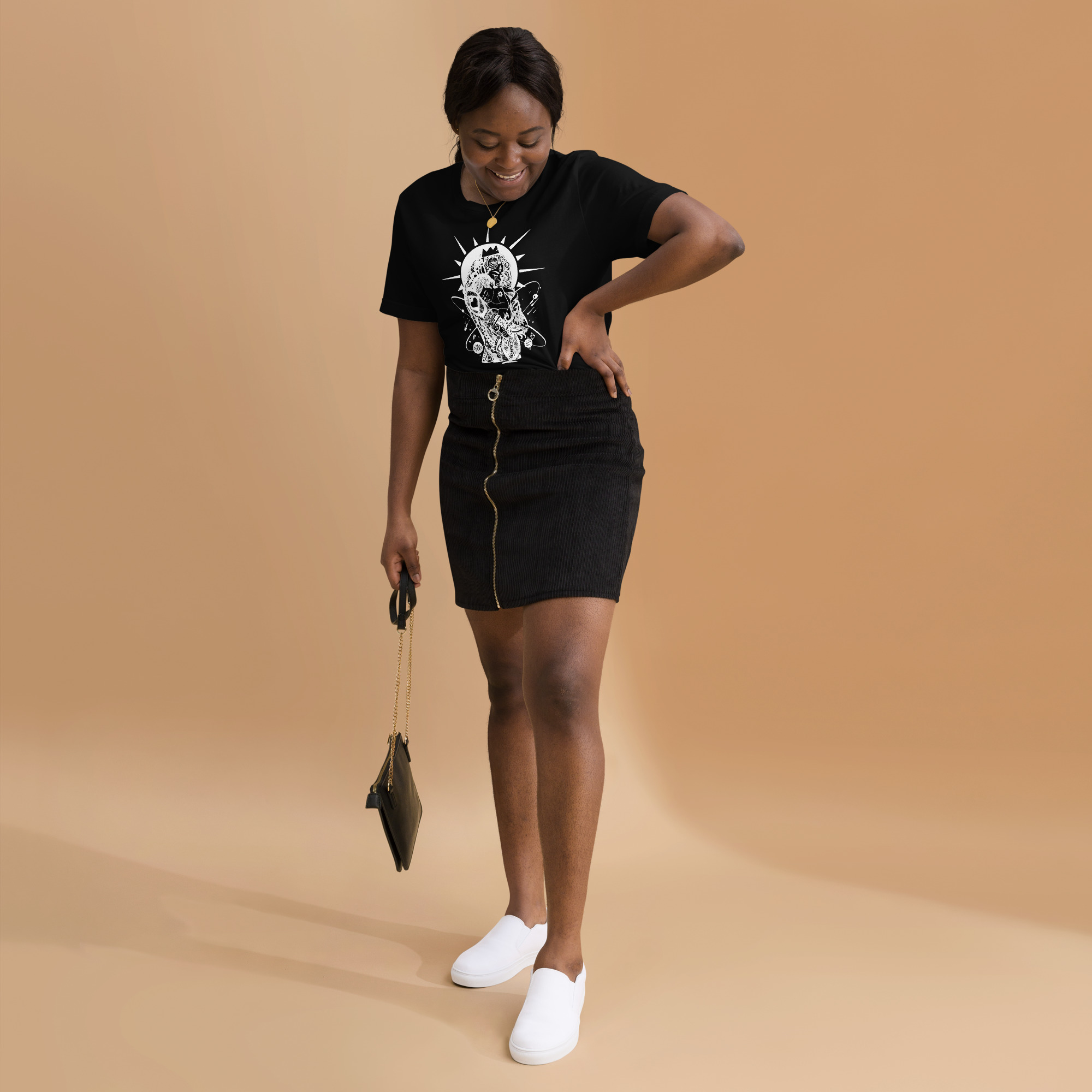 White line art Mother and Sun design on a cool mom t-shirt made of soft cotton
