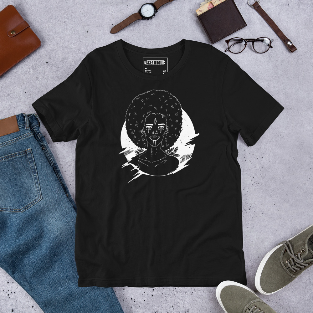 Cosmic Afro Eve T-Shirt - Black Culture Line Art Tee