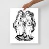 Black and white Gemini artwork featuring twin souls in sacred line art with yin-yang symbols