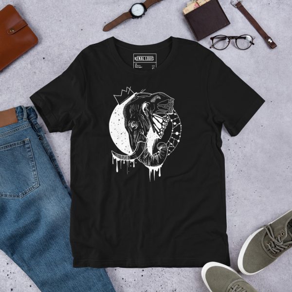 White line art royal elephant t-shirt in lightweight combed cotton for casual everyday wear
